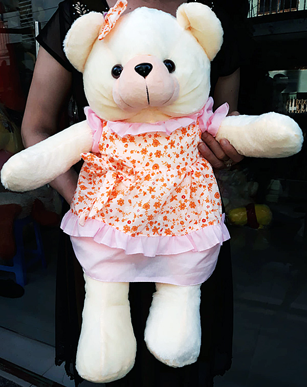 Gấu Teddy trắng mặc đầm hồng size 2 (khổ 0m8 - chiều cao đứng 0.6m)